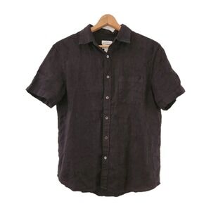 Caribbean Joe 100% Linen Shirt Men's Medium S/S  Button Up  Black